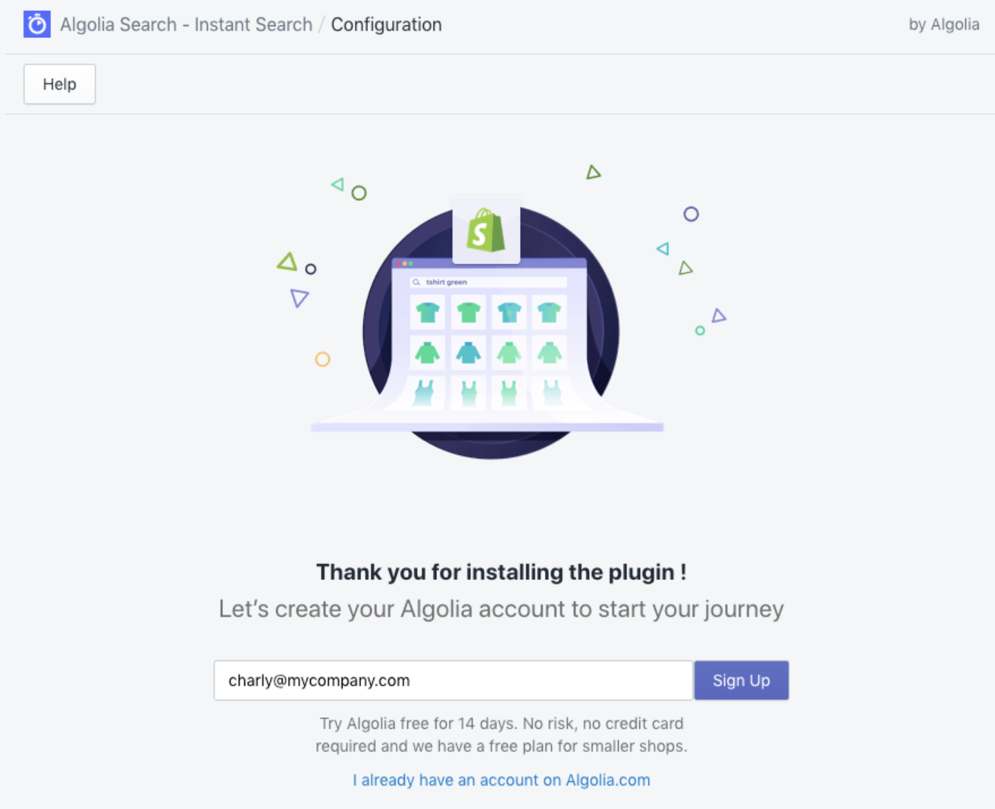 Sign up for an Algolia account