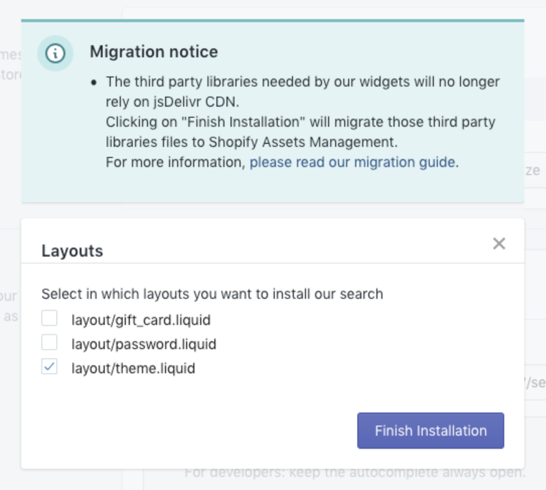 Migration notice in Shopify admin